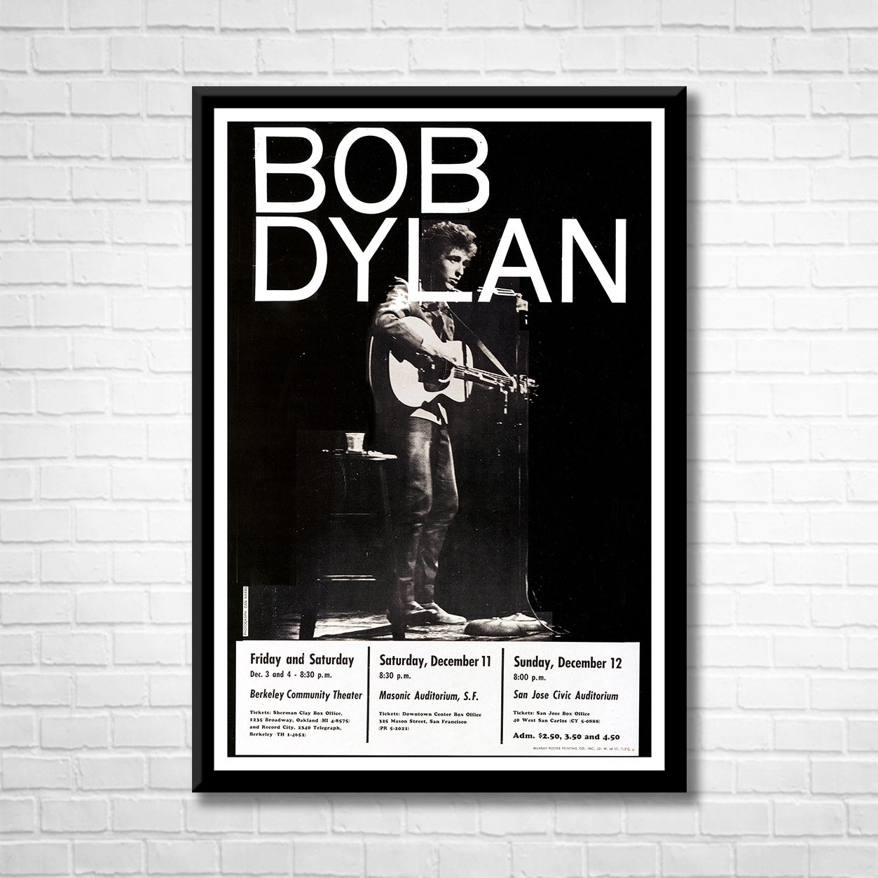 Classic Rock BOB DYLAN - San Francisco 1966 Framed Reproduction Poster