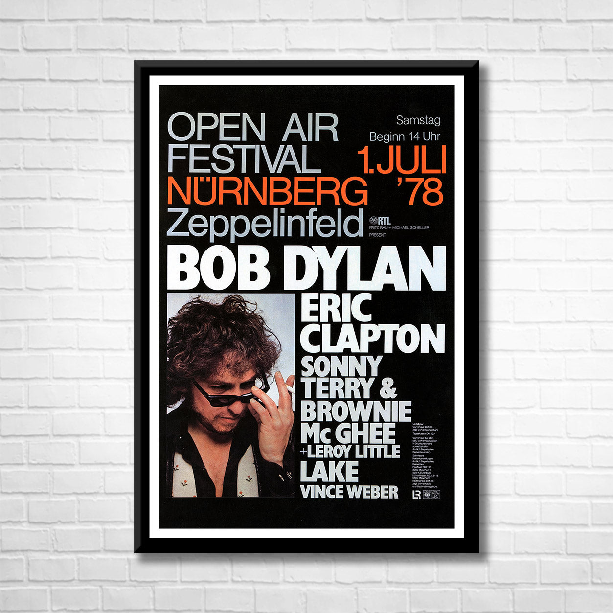 Classic Rock BOB DYLAN & ERIC CLAPTON 1978 Framed Reproduction Poster