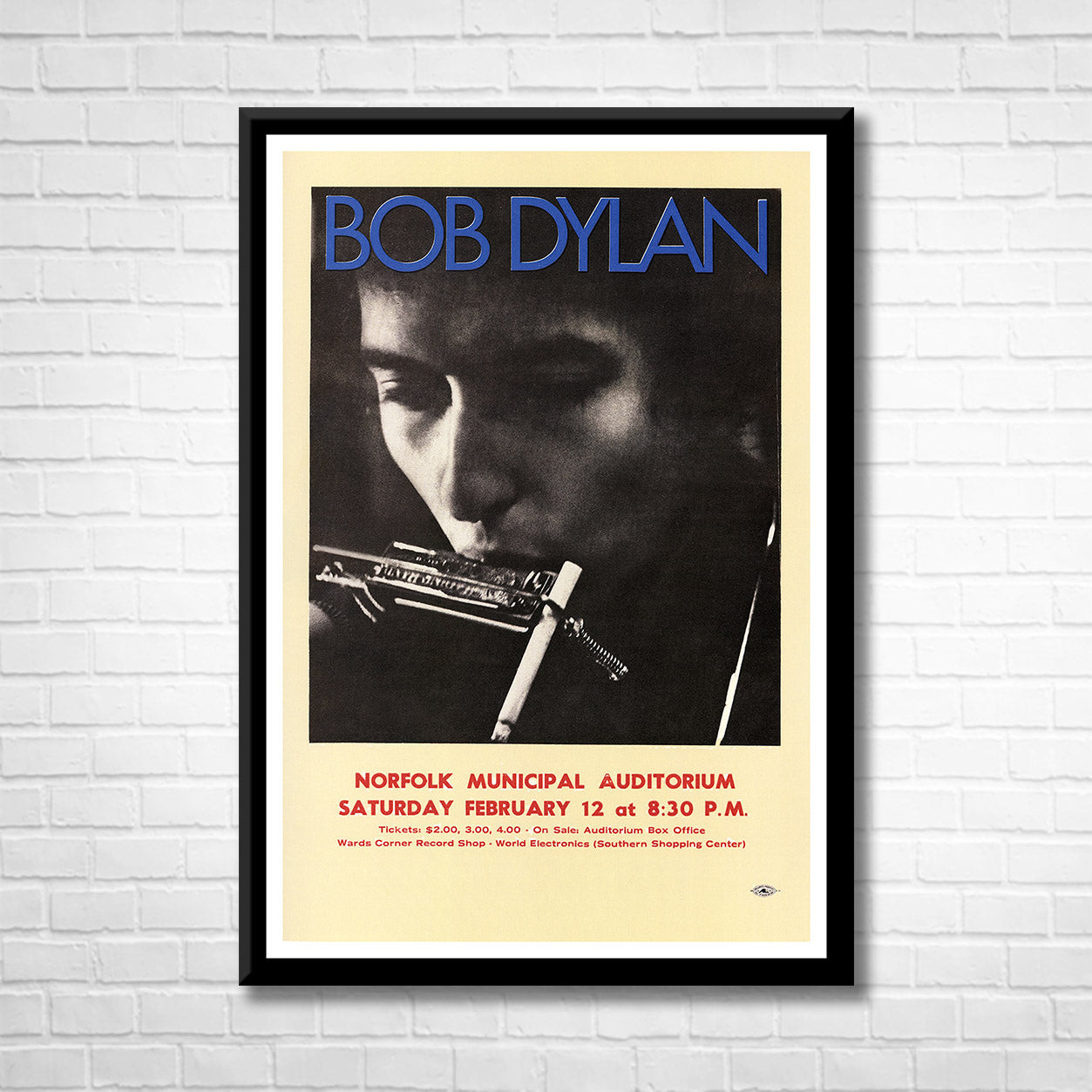 Classic Rock BOB DYLAN - Norfolk Municipal Auditorium Framed Reproduction Poster