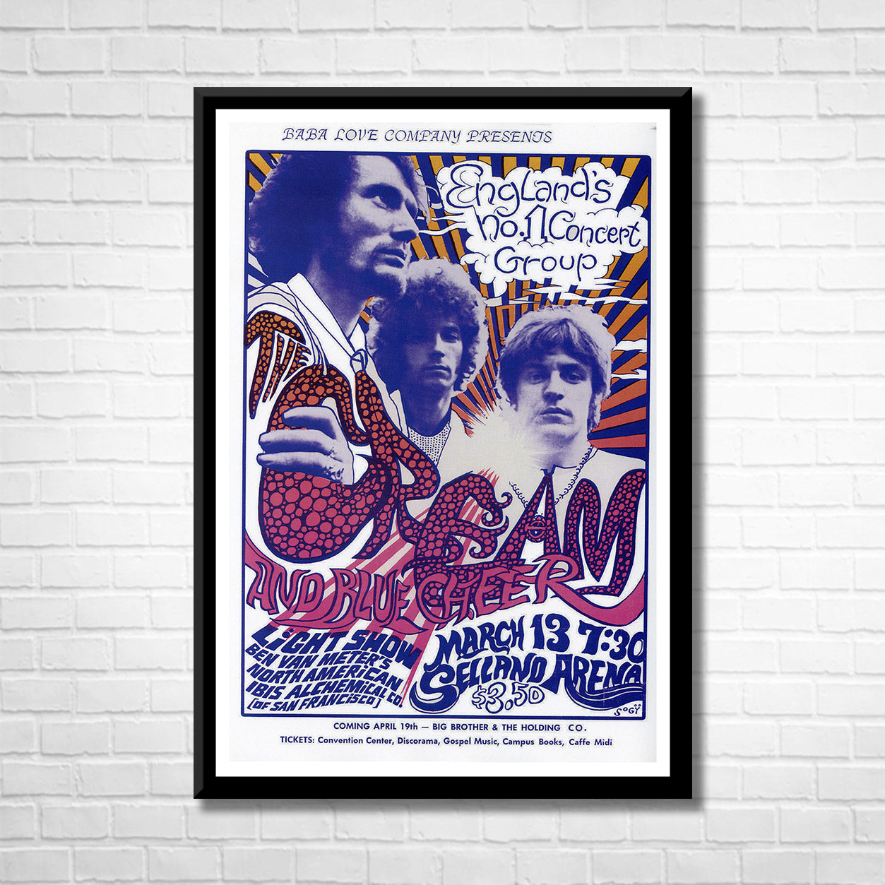 Classic Rock CREAM - SELLAND ARENA 1968 Framed Reproduction Poster