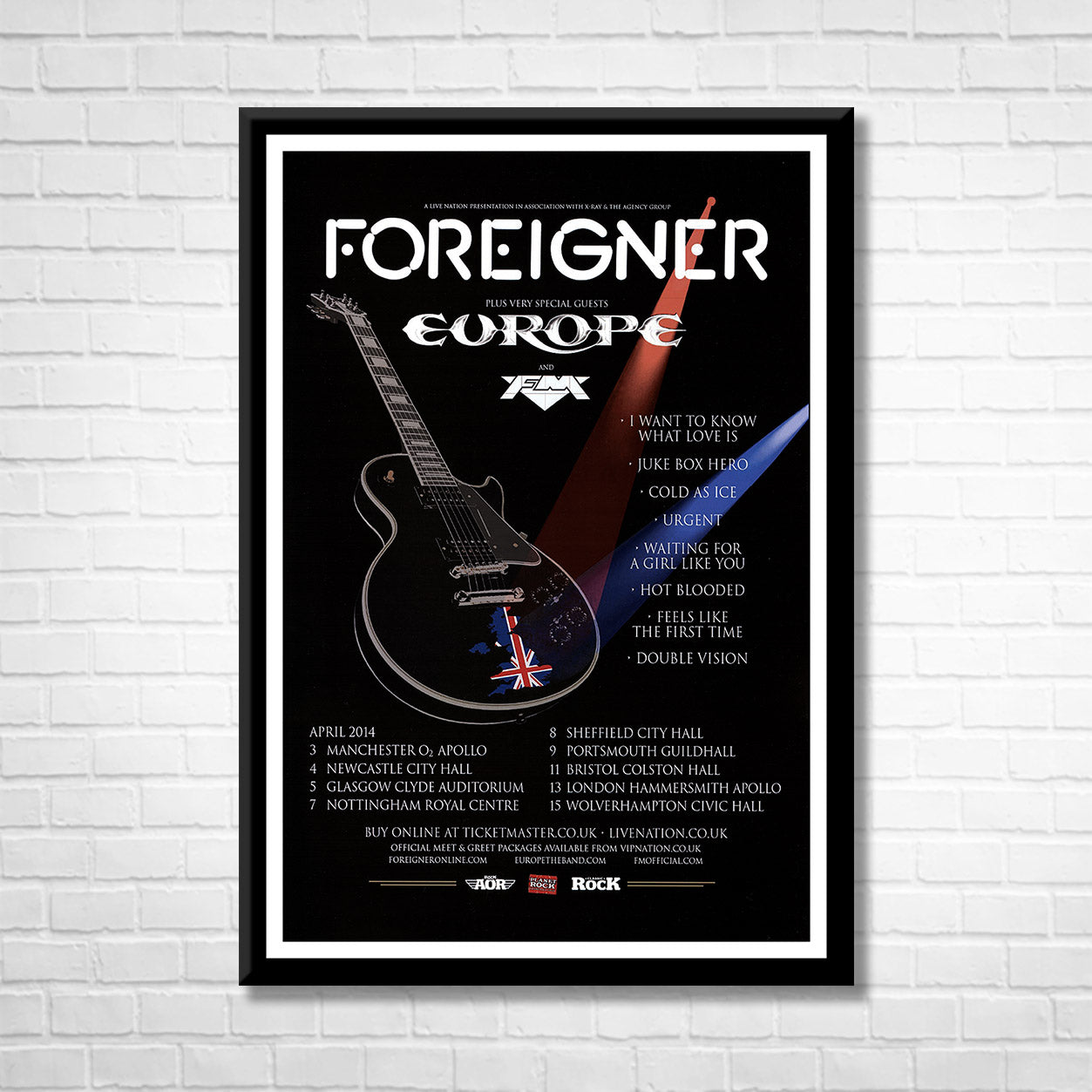 Classic Rock FOREIGNER - EUROPEAN TOUR Framed Reproduction Poster