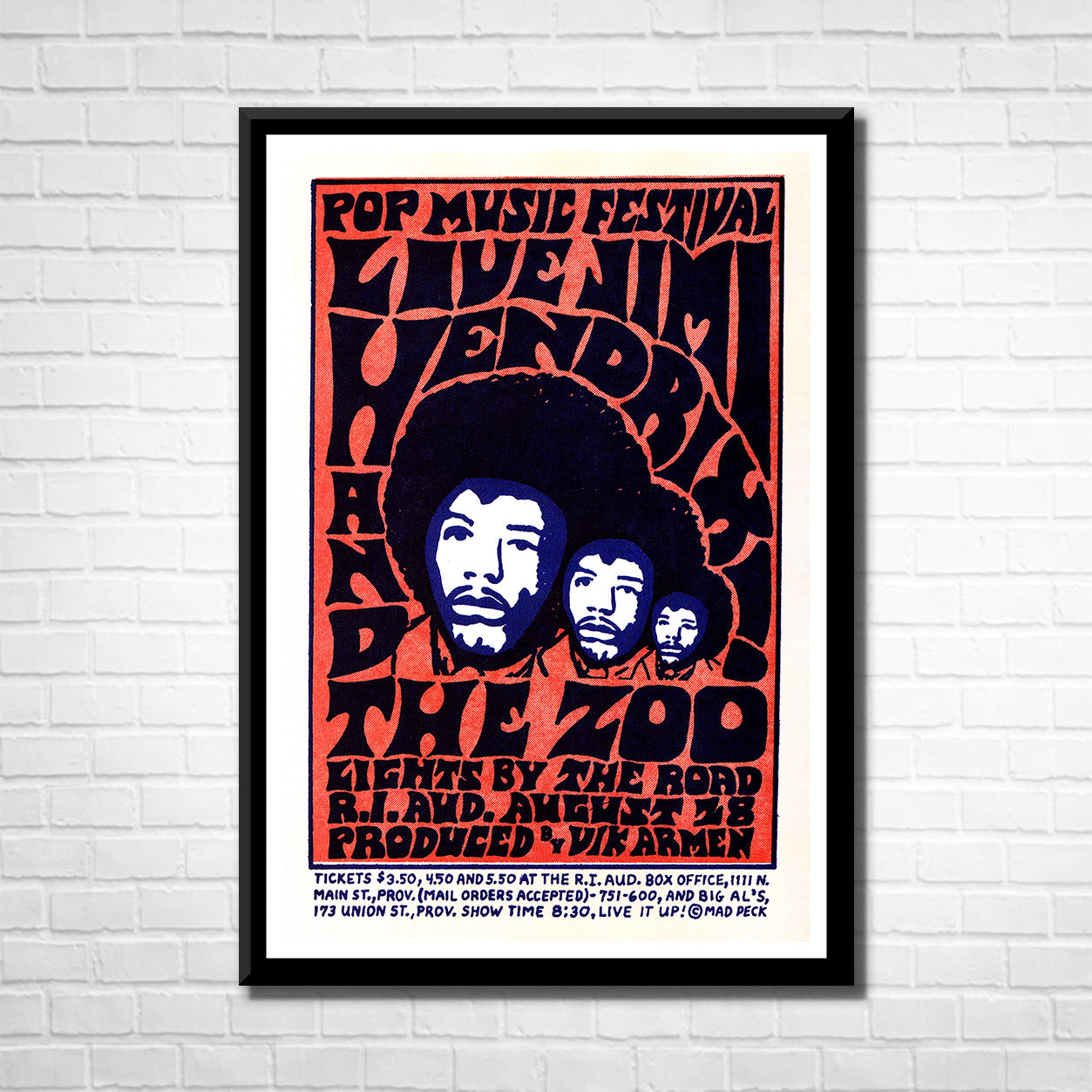 Classic Rock THE JIMI HENDRIX EXPERIENCE and THE ZOO Framed Reproduction Poster
