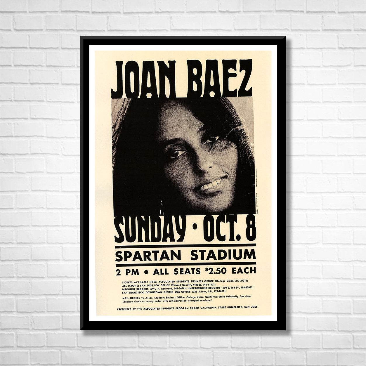 Classic Rock JOAN BAEZ - SPARTAN STADIUM 1972 Framed Reproduction Poster