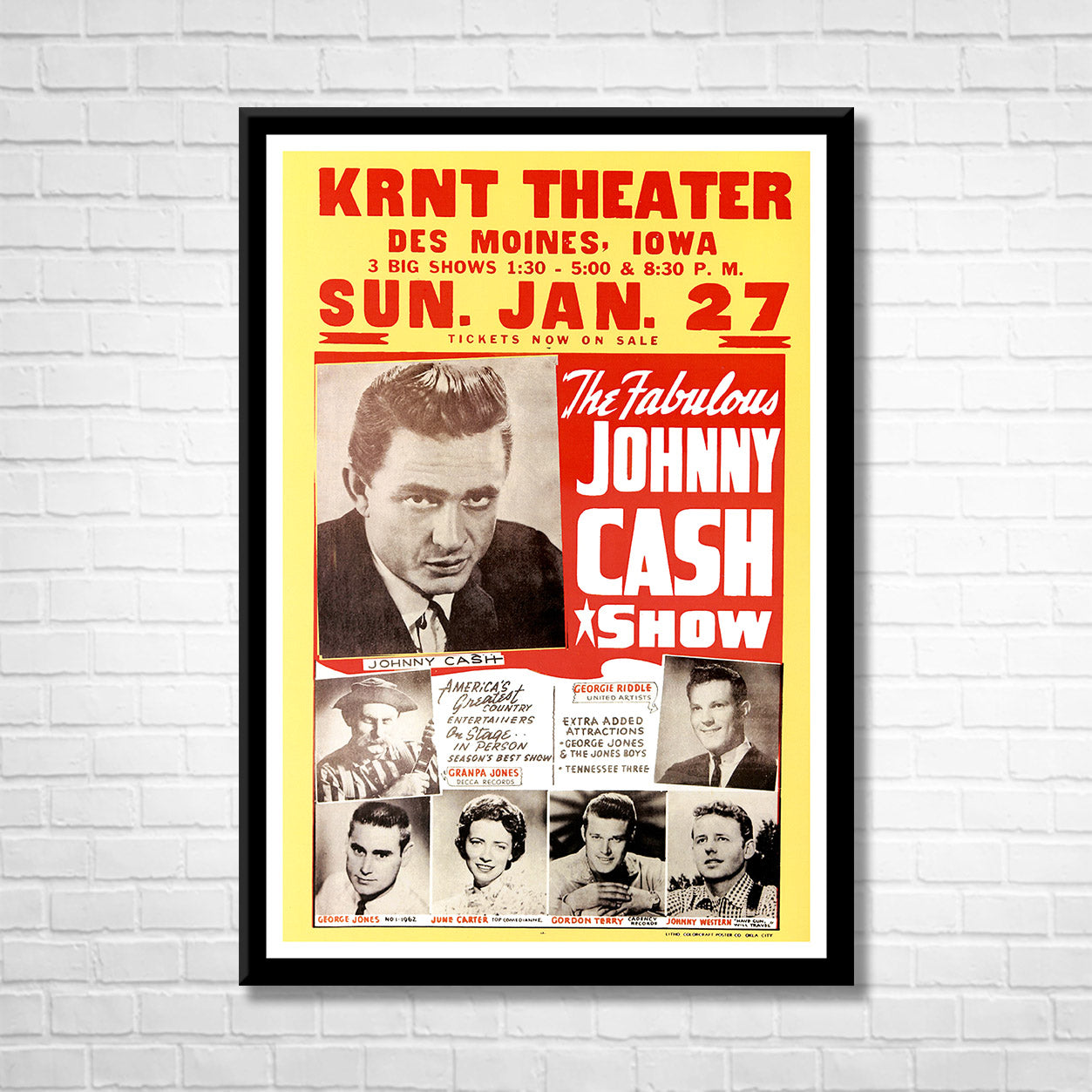 Classic Rock JOHNNY CASH - KRNT 1963 Framed Reproduction Poster