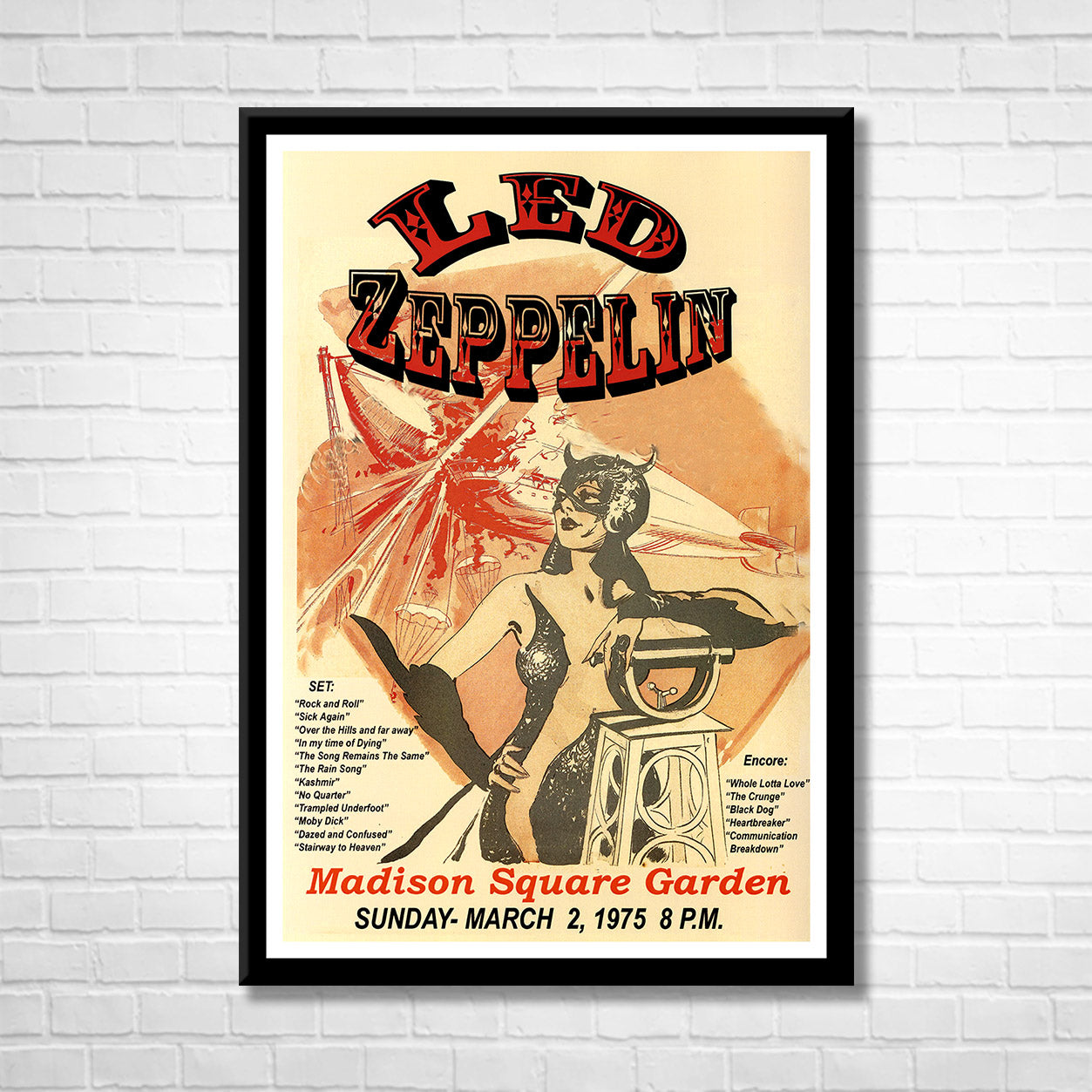 Classic Rock LED ZEPPELIN - MSG 1975 Framed Reproduction Poster