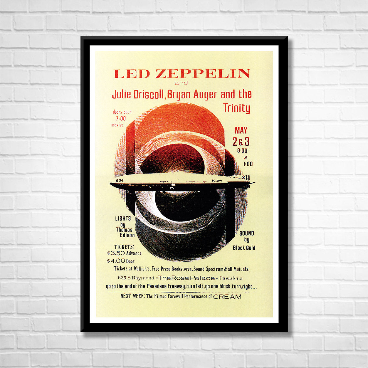 Classic Rock LED ZEPPELIN - THE ROSE PALACE 1969 Framed Reproduction Poster