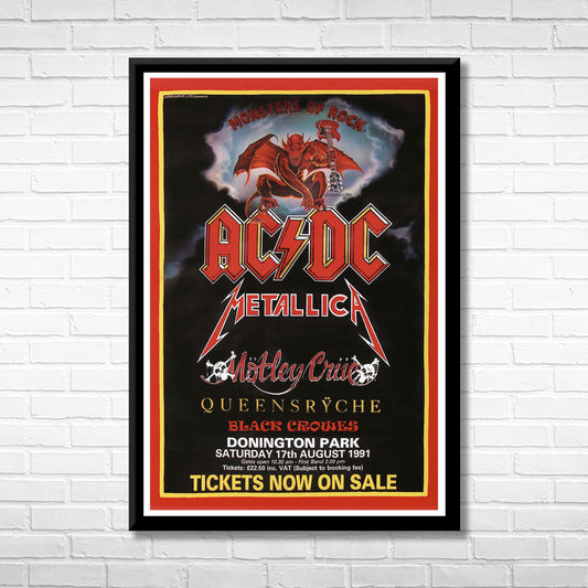 Classic Rock AC/DC - METALLICA - MOTLEY CRUE -MONSTERS OF ROCK Framed Reproduction Poster
