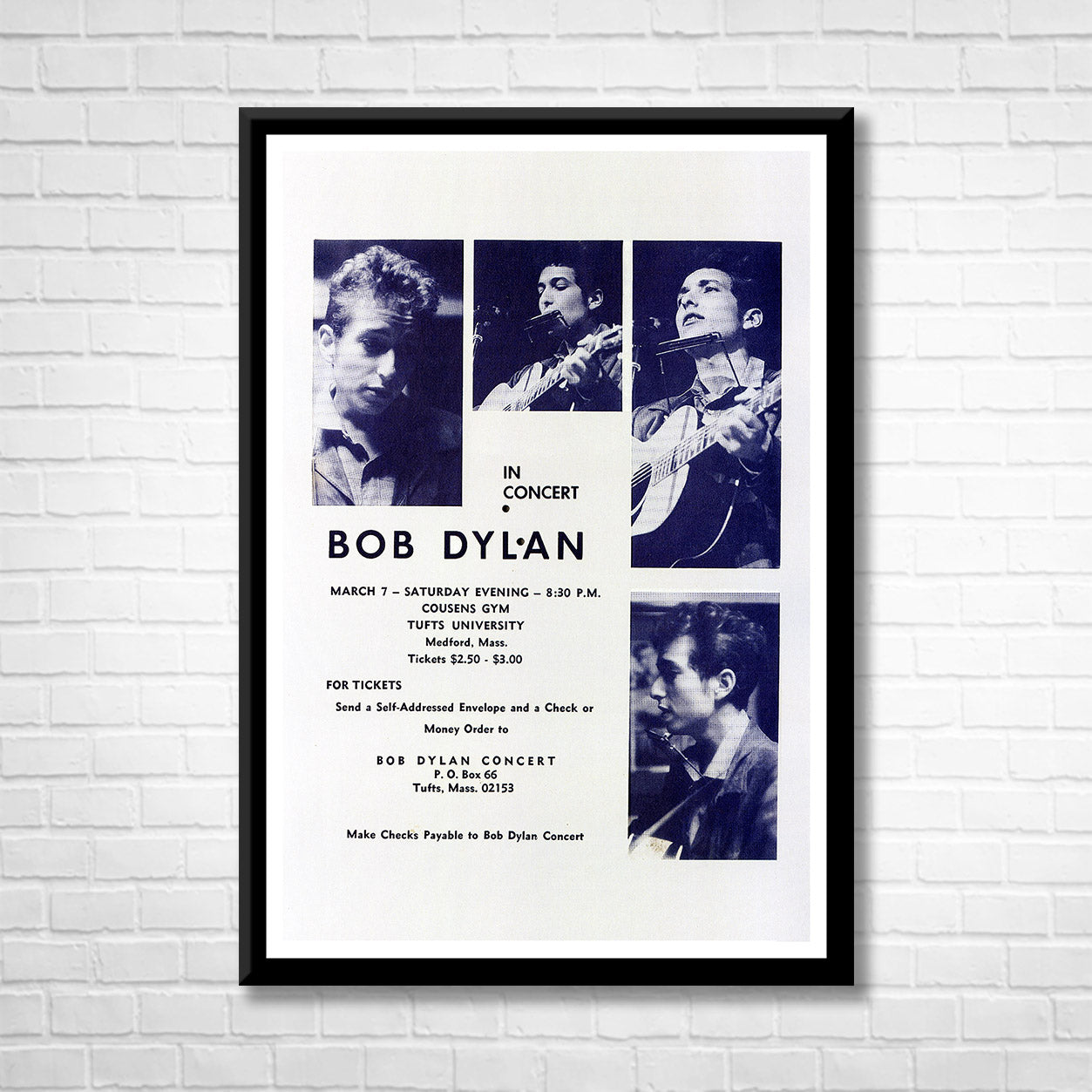 Classic Rock BOB DYLAN - Tufts University 1964 Framed Reproduction Poster