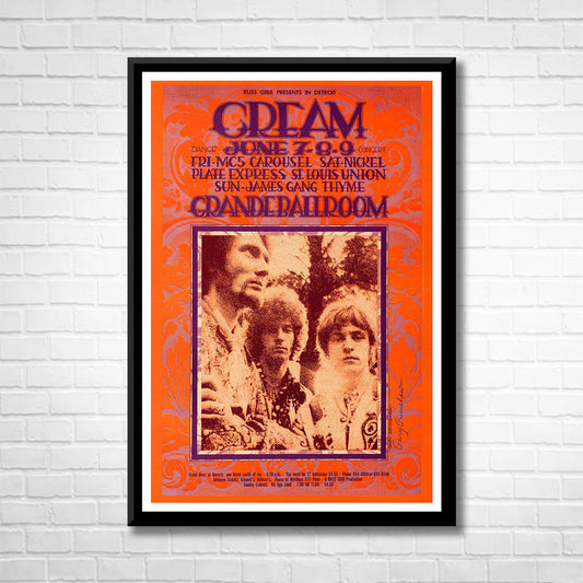 Classic Rock CREAM - Detroit 1968 Framed Reproduction Poster