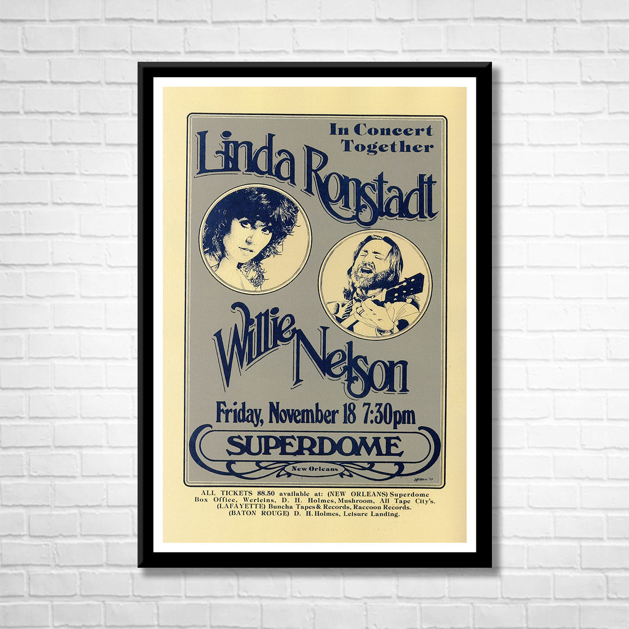 Classic Rock LINDA RONSTADT & WILLIE NELSON Framed Reproduction Poster