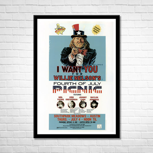 Classic Rock WILLIE NELSON - 4th JULY PICNIC Framed Reproduction Poster